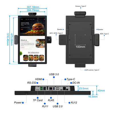 21.5" Touch Screen Android Tablet RK3576 voor Restaurant Point of Sale Terugbestelling Kiosk Zelfbediening bestelmachine