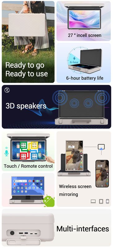 ELC PackGO Draagbare 27 inch briefcase design touchscreen Android systeem Smart TV scherm voor kamperen