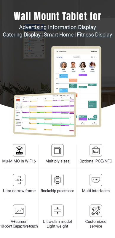 Ultra Slim Elektronisch Wandkalender Aanraakscherm Smart Kalender Wand Display WiFi 6 Met Mu-MIMO