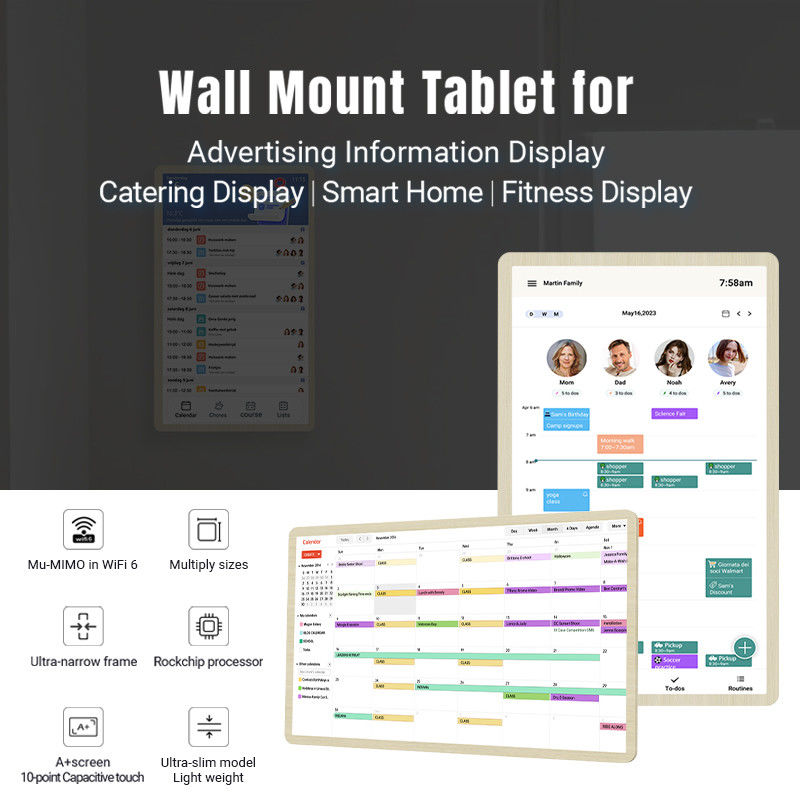 14 inch RK3576 Incell Touch Screen Smart Calendar Wand Display Voor Tijdbeheer